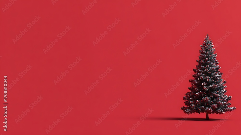 Poster christmas tree on a red background with copy space for text, perfect for christmas card design