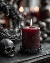 Mystical Still Life with a Skull and Candle
