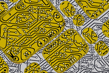 Yellow Circuit Board Design With Intricate Patterns and Shapes