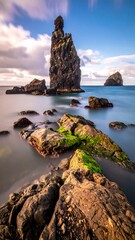 Coastal rock formations at sunset