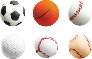 Collection of Six Different Sports Balls Including Soccer Basketball and Baseball football