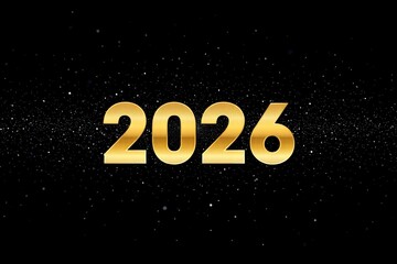 Golden 2026 shining on a black background with glittering particles
