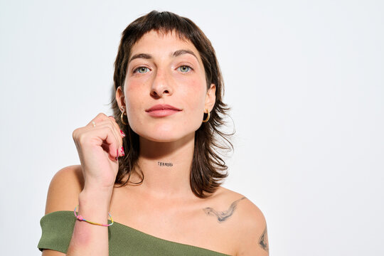 Flashy Portrait of woman poses confidently