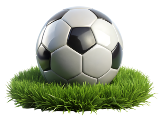 Soccer Ball on Grass, isolated on a transparent background, png