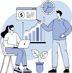 Flat Isometric Financial Advisor Explaining Investment Plans Illustration