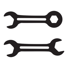 Collection of industrial pipe wrench and spanner tool icons in silhouette