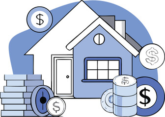 Flat Isometric Real Estate Investment with House and Coins Illustration