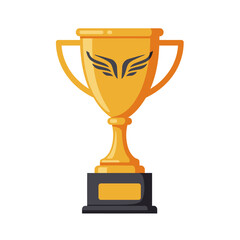Golden trophy with wings emblem symbolizing victory achievement and championship success on a white background