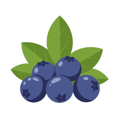 Fresh ripe blueberries with green leaves isolated on white background healthy food illustration