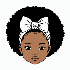 Adorable young black girl with a large white bow in her afro hair and a matching headband