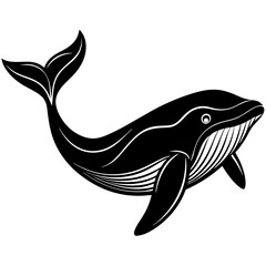 Fototapeta premium Stylized black silhouette of a humpback whale with white decorative lines on a white background