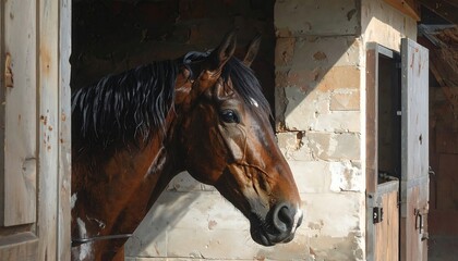 A Majestic Horse in a Rustic Stable