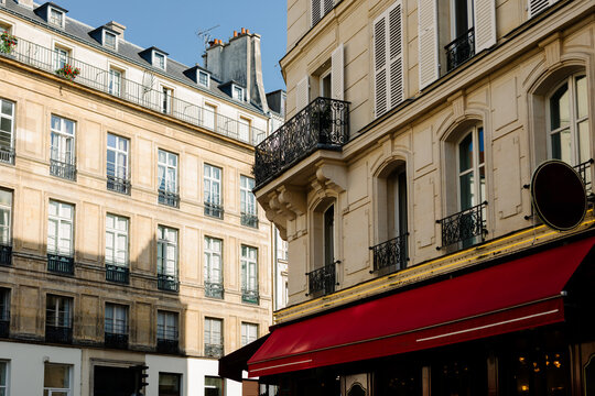 Architectural detail of buildings on the streets of Paris, France
