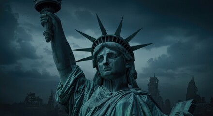 Fototapeta premium Emotional Liberty statue portrays grief and national suffering.