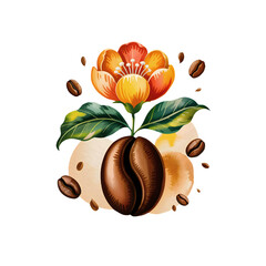 Coffee Bloom Illustration Celebrating International Coffee Day on 1st October with Floral Bean Art