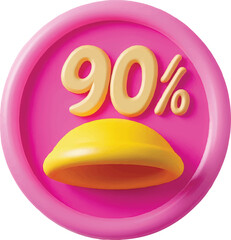Pink Circle with Yellow 90% Discount Text and a Yellow Dome Shape on a White Background sale