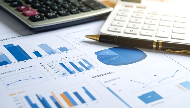 Financial reports with charts and graphs