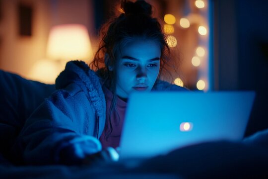 Nighttime content creator editing video