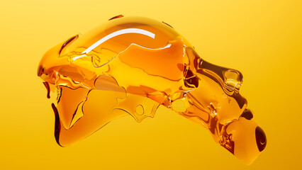 Honey drips on a face against a bright yellow backdrop