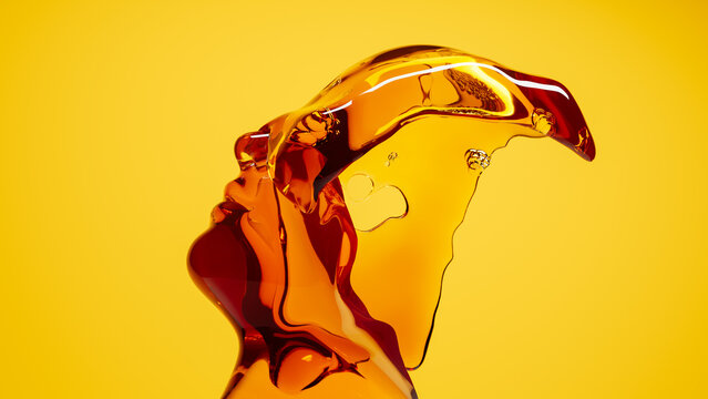 Honey drips on a face against a bright yellow backdrop