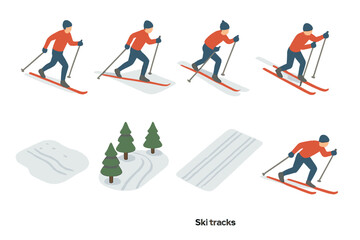 Fototapeta premium Winter sports silhouette icon set. featuring skier, snowboarding, snowmobile, ice skate, and sled symbols