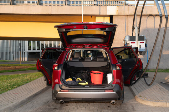 Open Car At Self-Service Wash Station 