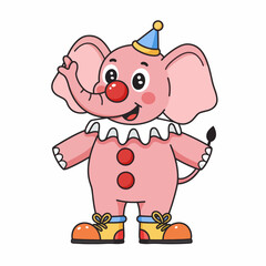 Fototapeta premium Cartoon Elephant Clown with Red Nose, Party Hat, and Big Shoes