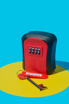 close-up of a lockbox and a key
