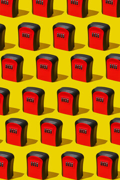 red and black key lockboxes forming a pattern