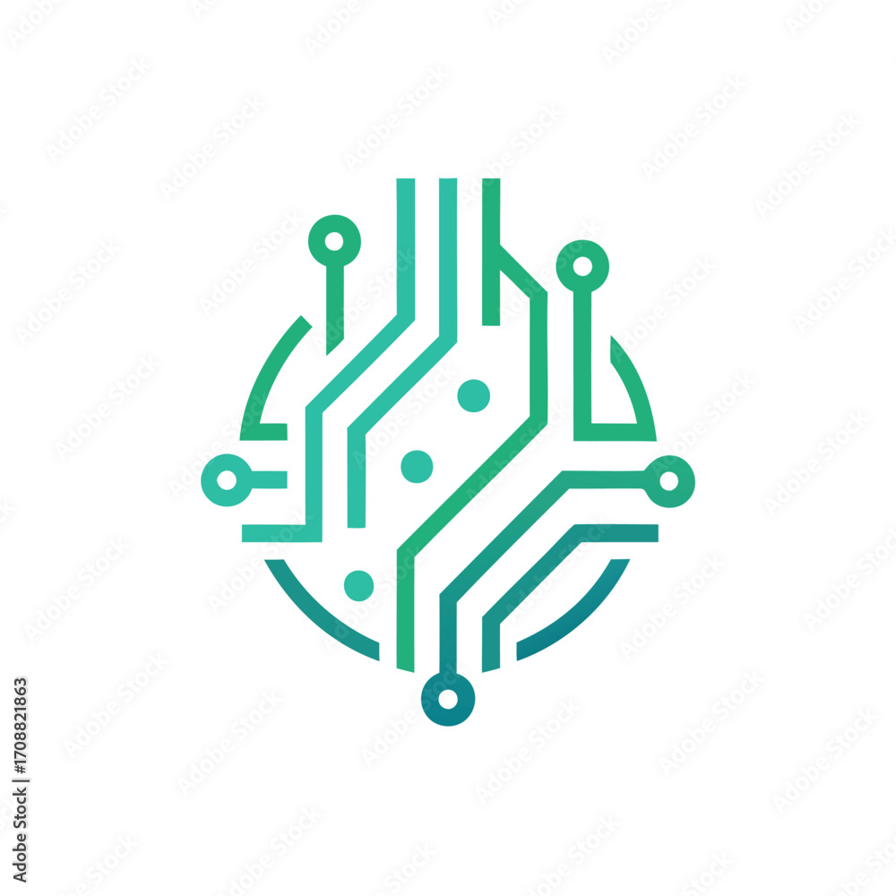Poster abstract green circuit board design with circular elements