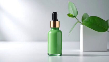 Green serum bottle, natural light