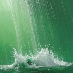A vibrant green waterfall cascade