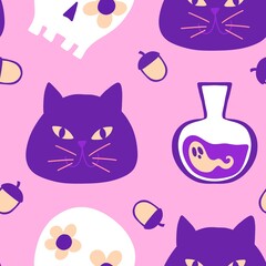 Halloween animals seamless cats pattern for wrapping paper and fabrics and linens and kids clothes print