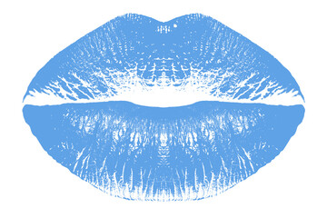 Light blue lipstick kiss mark on white background