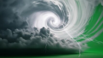 Dramatic lightning strikes a swirling hurricane eye over dark ocean waters - Powered by Adobe