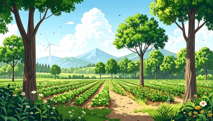 A vibrant, idyllic countryside scene