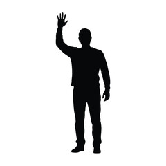 Silhouette of a man waving hello friendly greeting gesture vector illustration icon silhouette