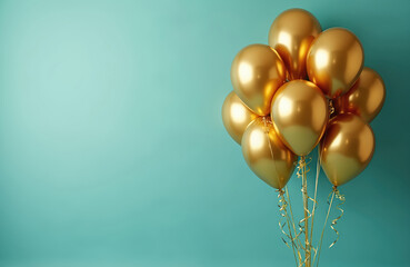 Golden balloons float against teal background, celebrating 60 years of joy, milestones. Perfect for birthday invitations, anniversary announcements, festive event decoration, signifying achievement,