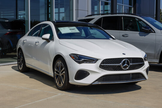 Mercedes-Benz CLA 250 4MATIC Coupe at a dealership. Mercedes offers the CLA250 with a 2.0L Turbo mild hybrid engine. MY:2025