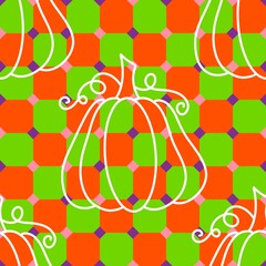 Autumn harvest vegetable seamless monster Halloween pumpkins pattern for wrapping paper and fabrics