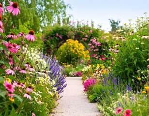 Obraz premium Colorful flower garden path with archway