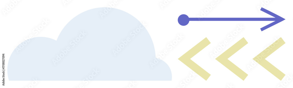 Aufkleber cloud with three backward arrows and a forward arrow representing data transfer, collaboration, inno