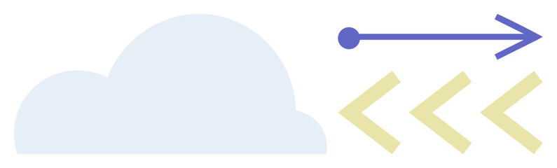 Cloud with three backward arrows and a forward arrow representing data transfer, collaboration, innovation, digital transformation, teamwork, strategy, and connectivity. A simple flat metaphor