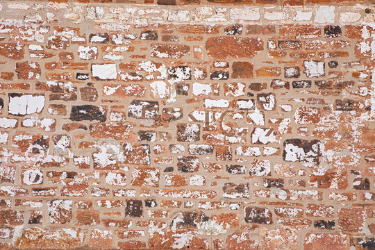 Fototapeta Close-up shot of a weathered brick wall, showing texture details 