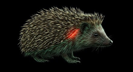 A Detailed Anatomical Illustration of a Hedgehog Showing Nervous System Pathways and Injury
