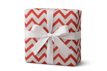 Red gift box wrapped with white ribbon on transparent background