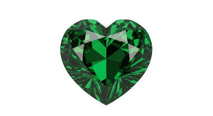 Isolated emerald heart shaped gemstone with brilliant facets for love or jewelry design