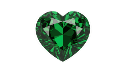 Isolated emerald heart shaped gemstone with brilliant facets for love or jewelry design