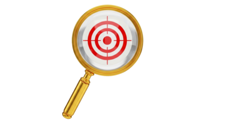 Isolated Target Seen Through Magnifying Glass Conceptual Icon Sign Symbol Tool Study Aid