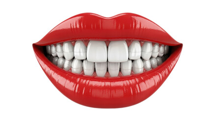 Fototapeta premium Isolated lips in bright red gloss color with teeth showing, healthy smile concept art